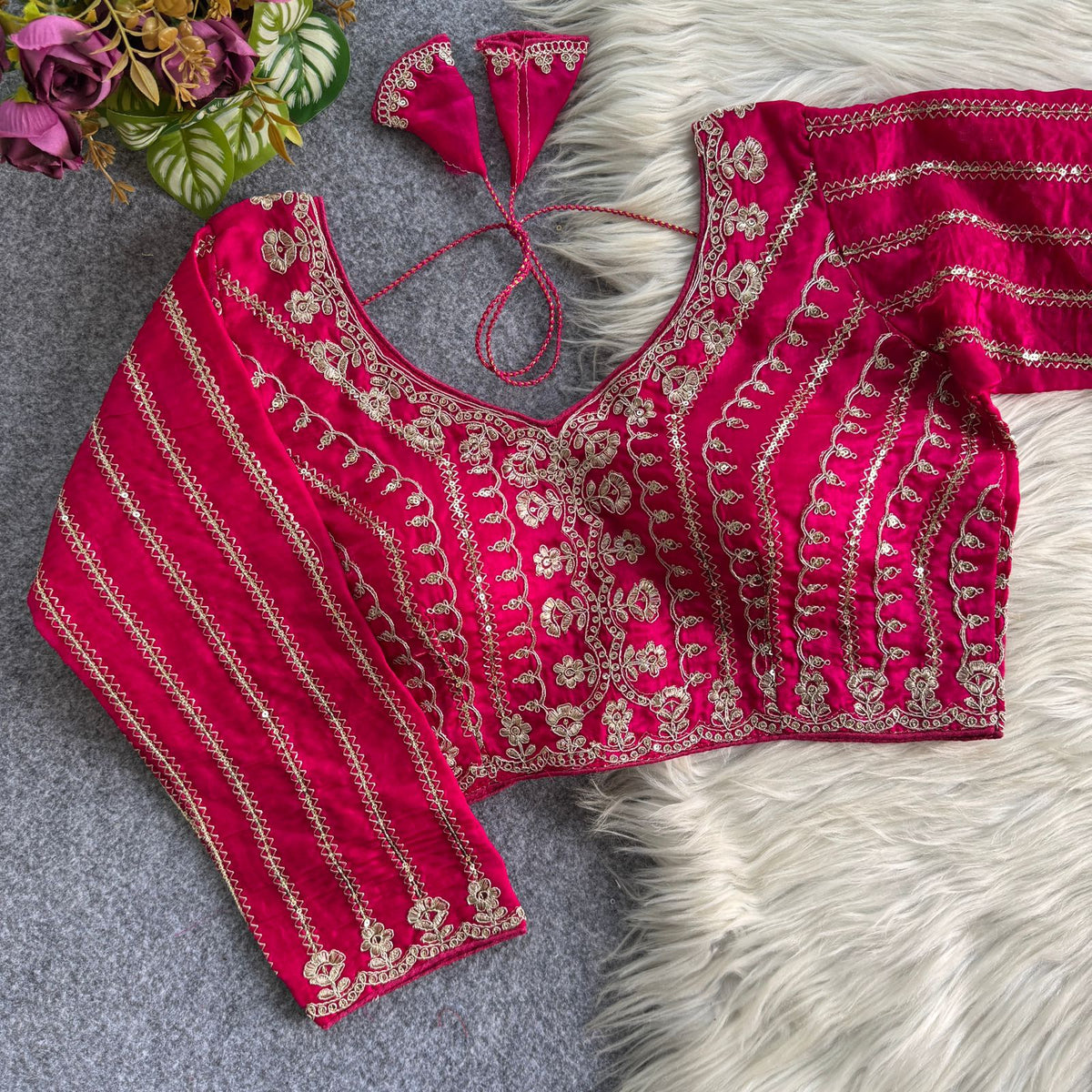 A beauty of golden embroidery work ready made blouse