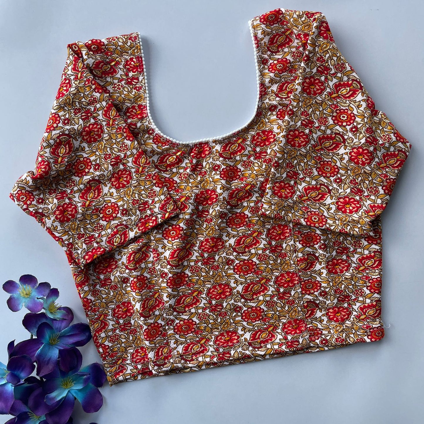 Stretchable cotton kalamkari print ready made blouse