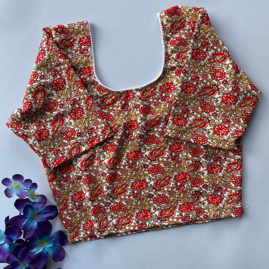 Stretchable cotton kalamkari print ready made blouse
