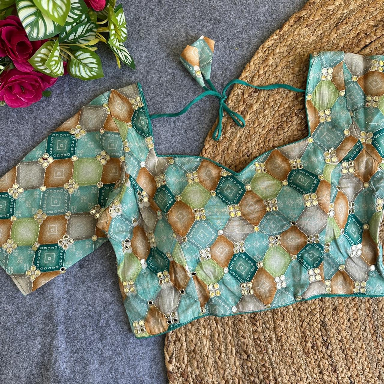 Sweet heart neck heavy position work ready made blouse