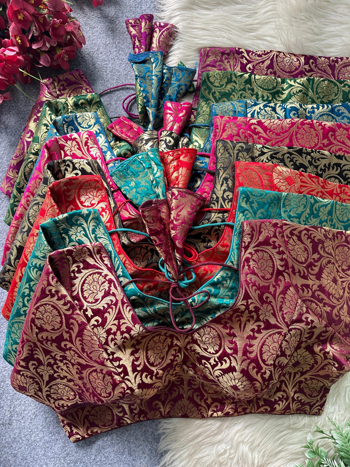 Jacquard silk ready made blouse