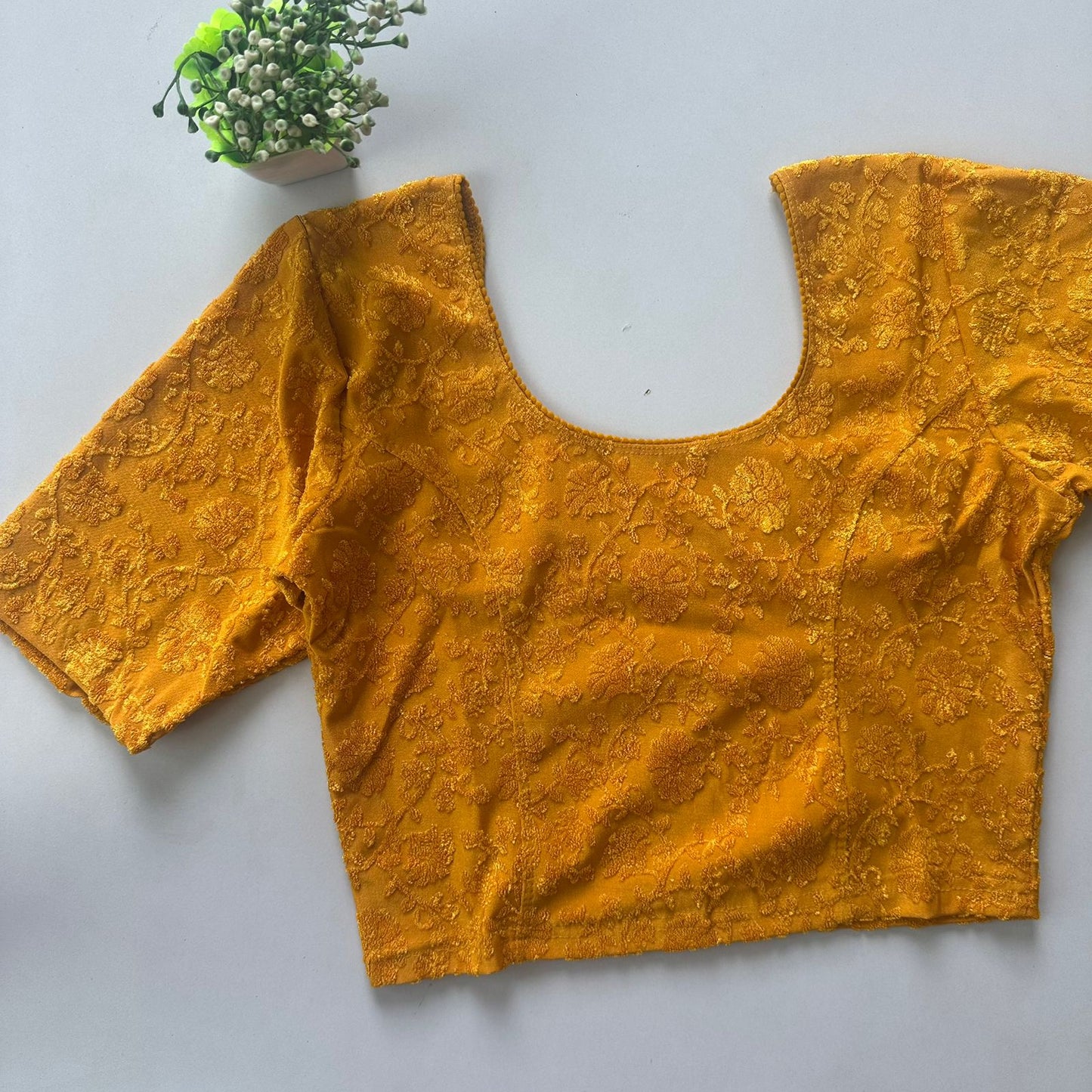 Polyester stretchable with self jacquard design ready made blouse