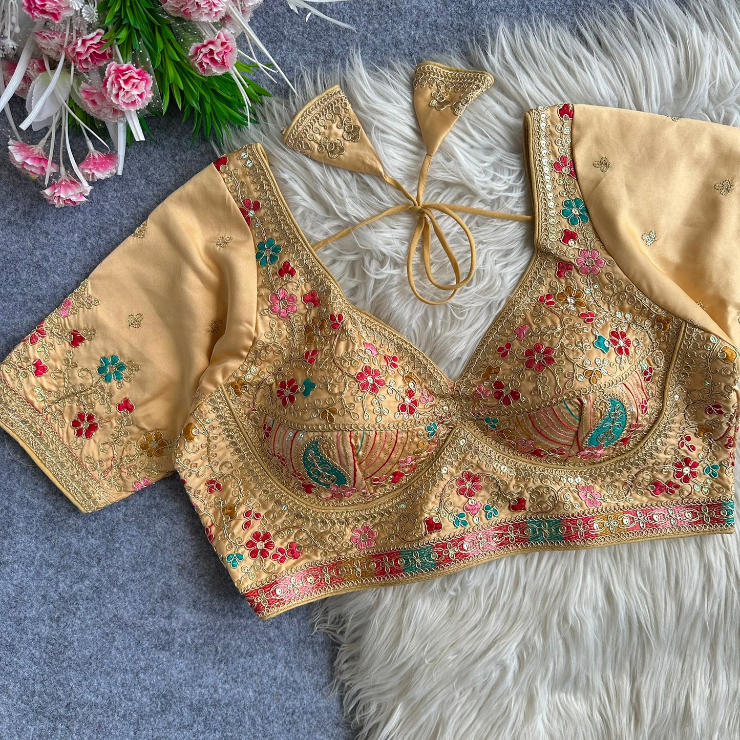 Heavy Embroidery Work ready made blouse