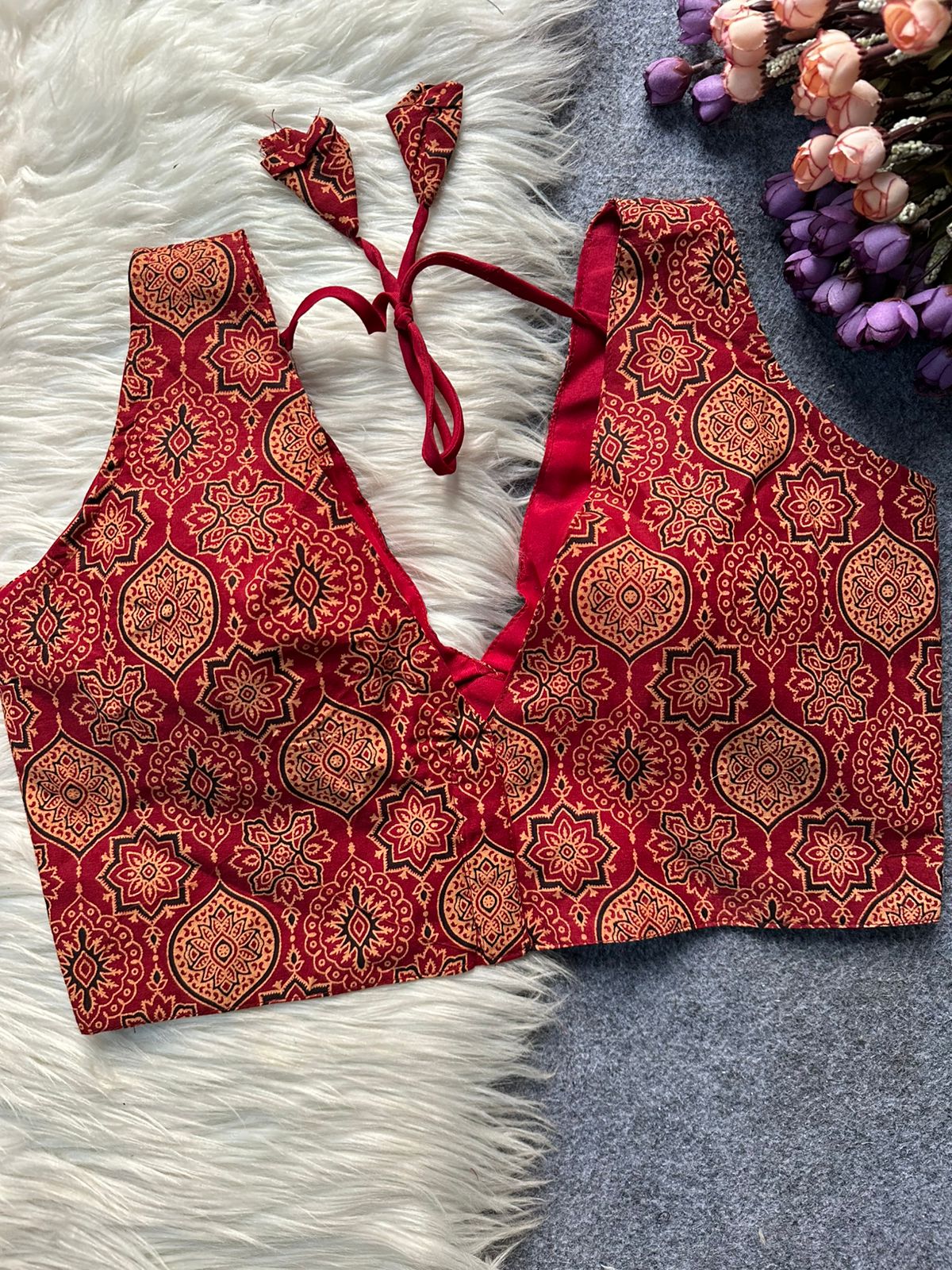 Ajrakh cotton galaxy sleeveless ready made blouse