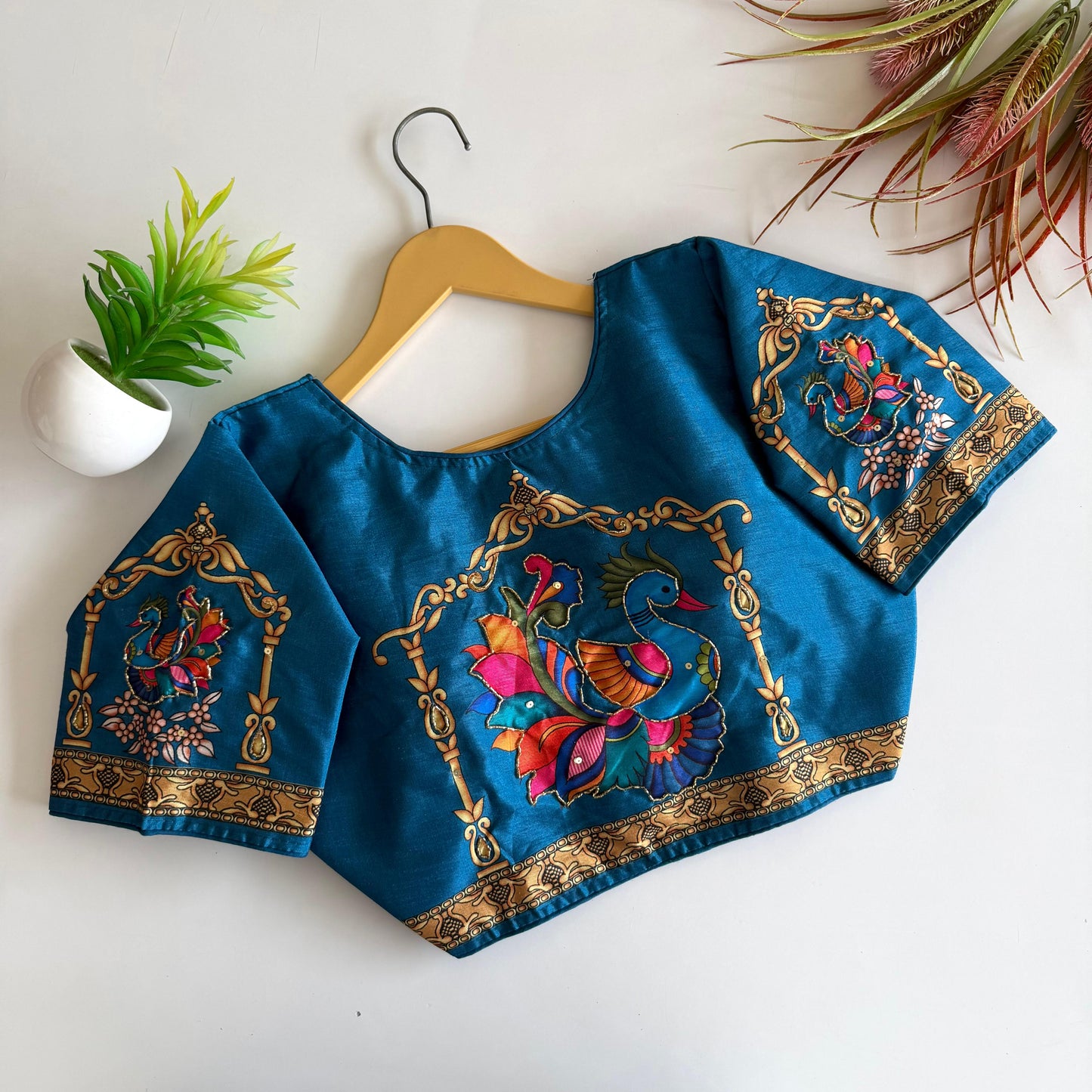 Pure silk fabric with Decent print ready made blouse