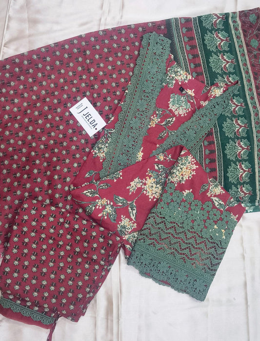 Cotton printed with lace work salwar suit