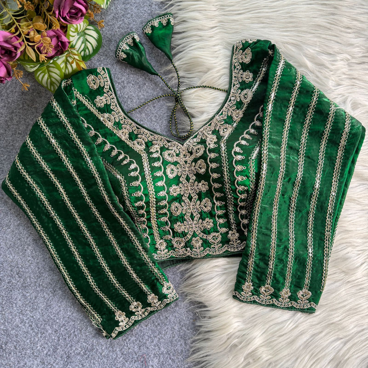 A beauty of golden embroidery work ready made blouse