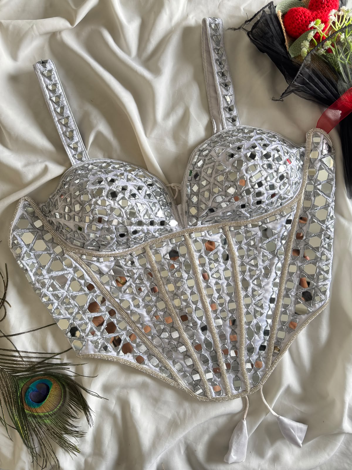 Beautiful handwork original mirror all over ready made blouse