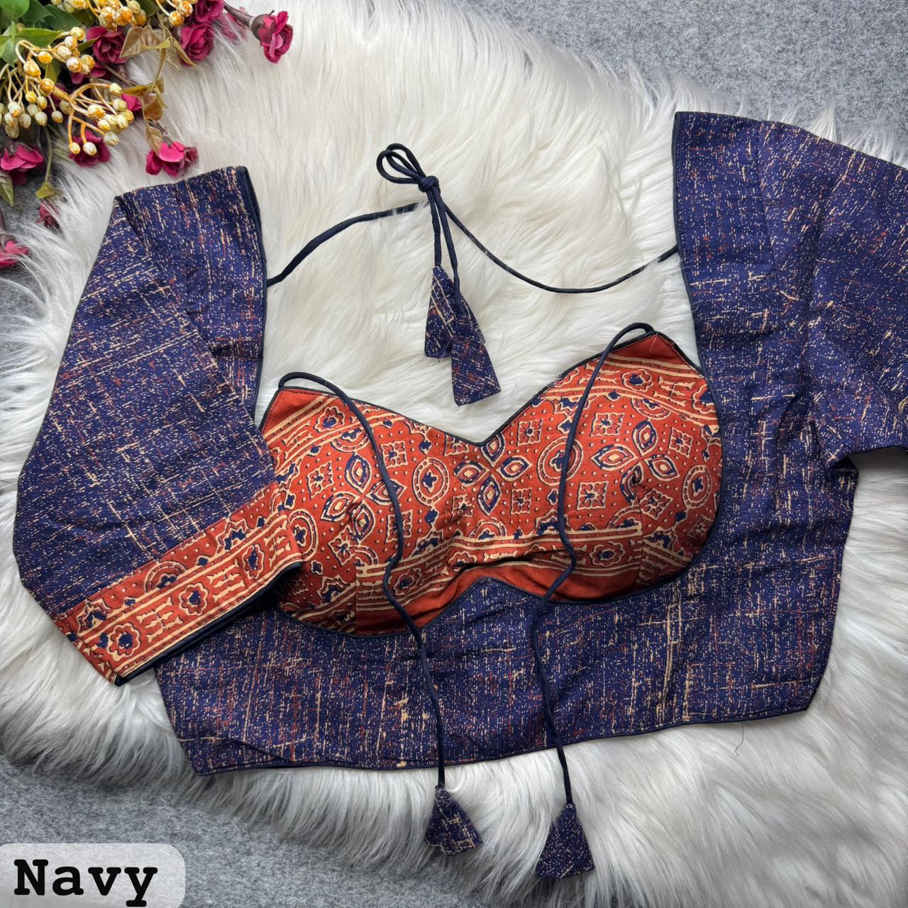 Pure Ajrakh Cotton Masaba Neck ready made blouse