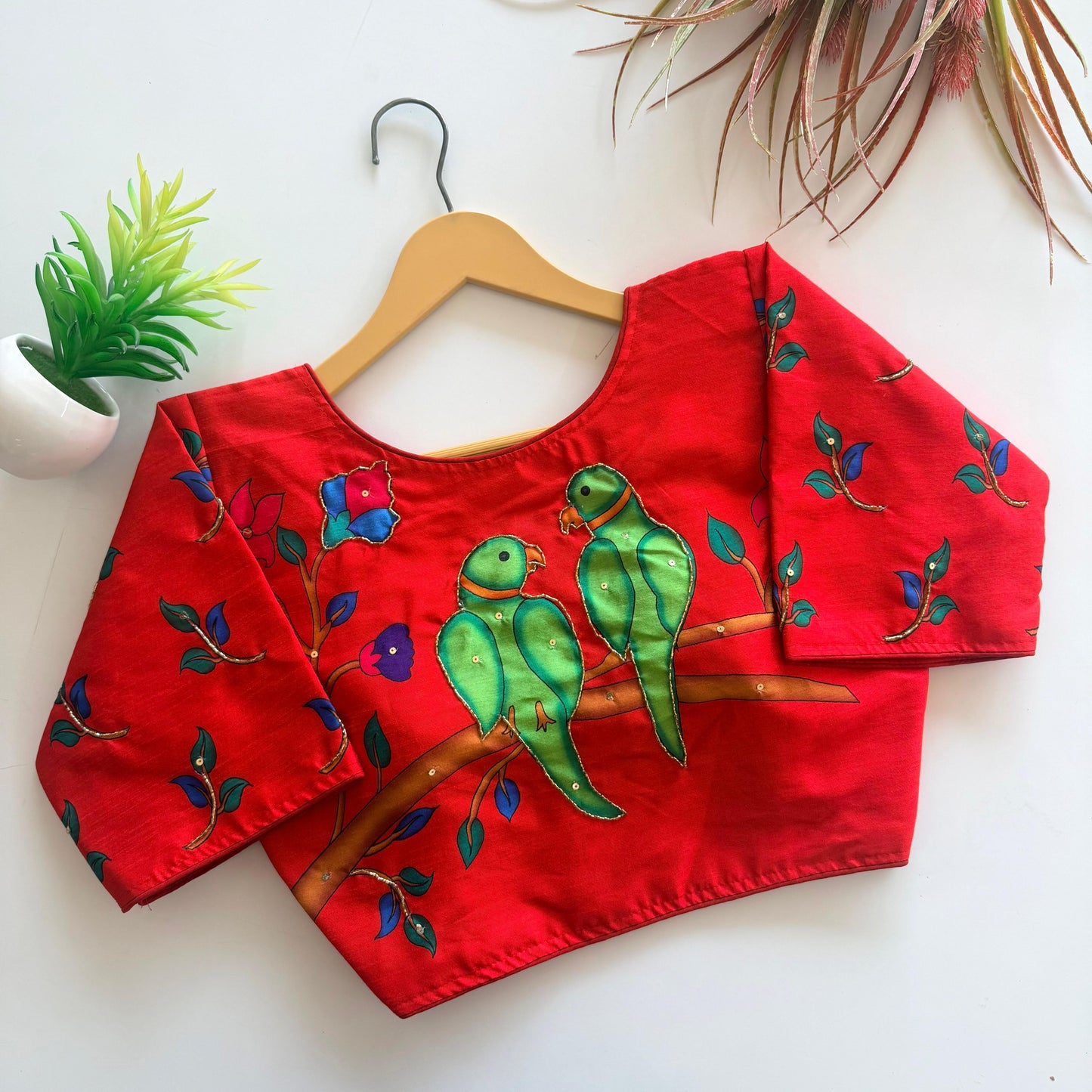 Pure silk fabric with Decent print ready made blouse