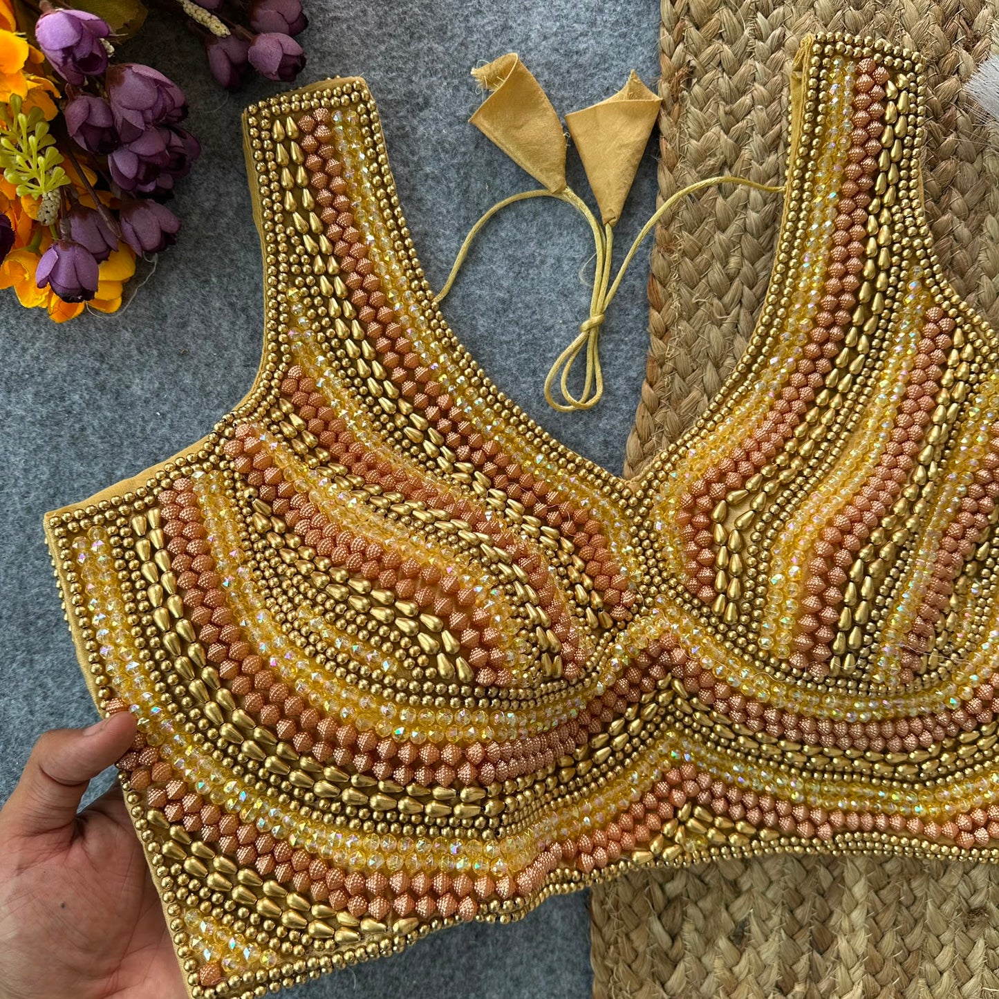 Presenting beautiful handcrafted pearl work ready made blouse