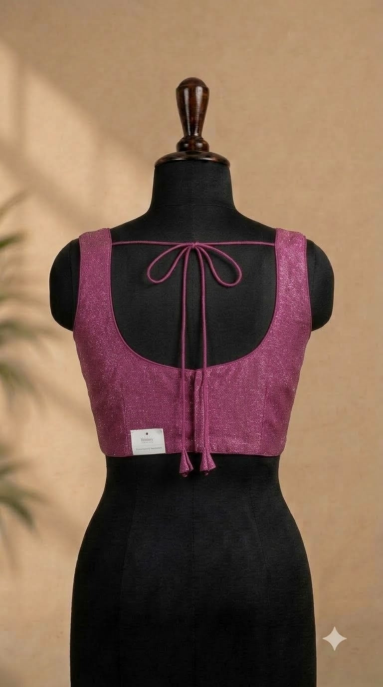 Magenta Shimmer Metallic Sleeveless ready made blouse