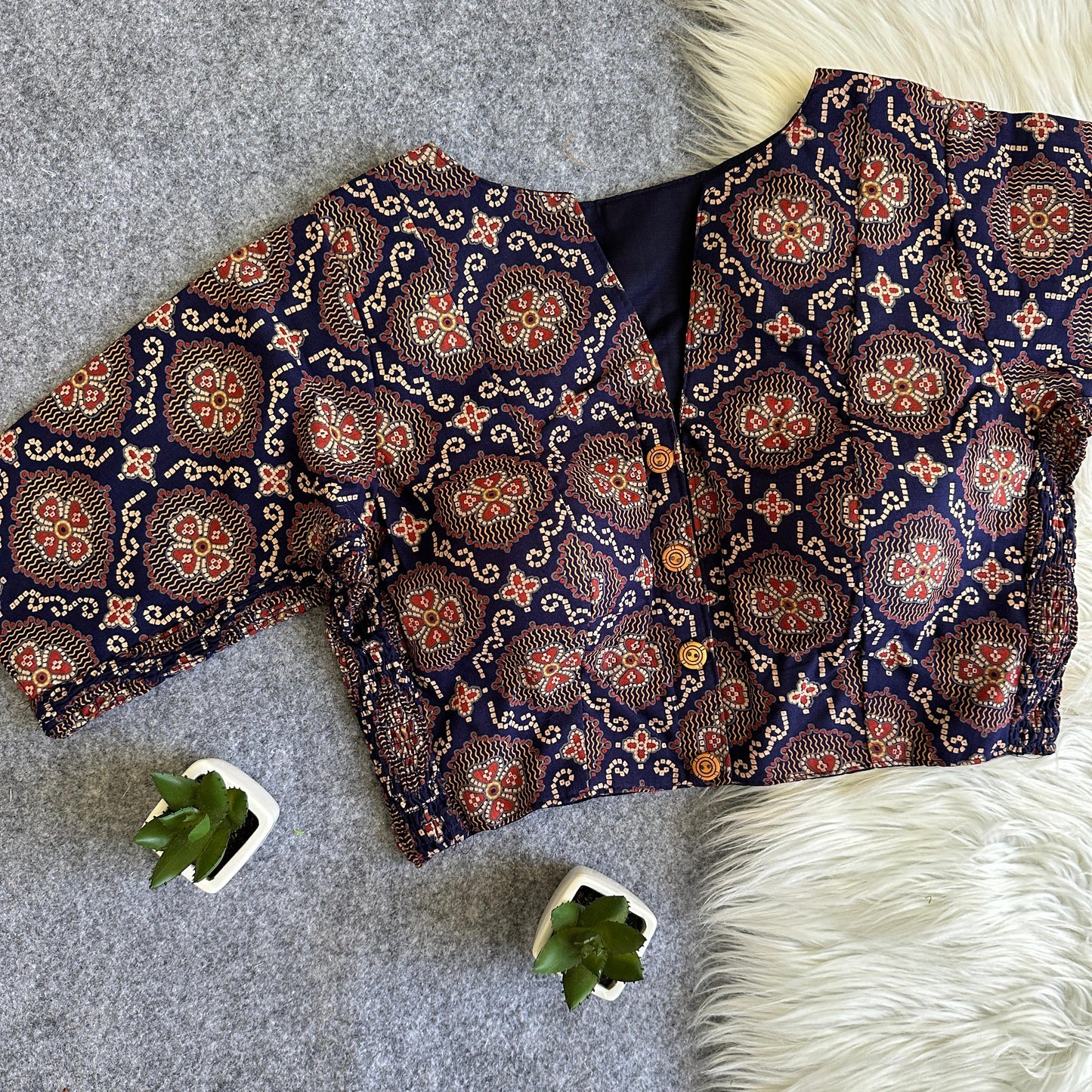 presenting flexi fit Pure Ajrakh Cotton ready made blouse