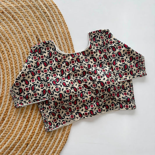 Beautiful hand block print with side elastic ready made blouse