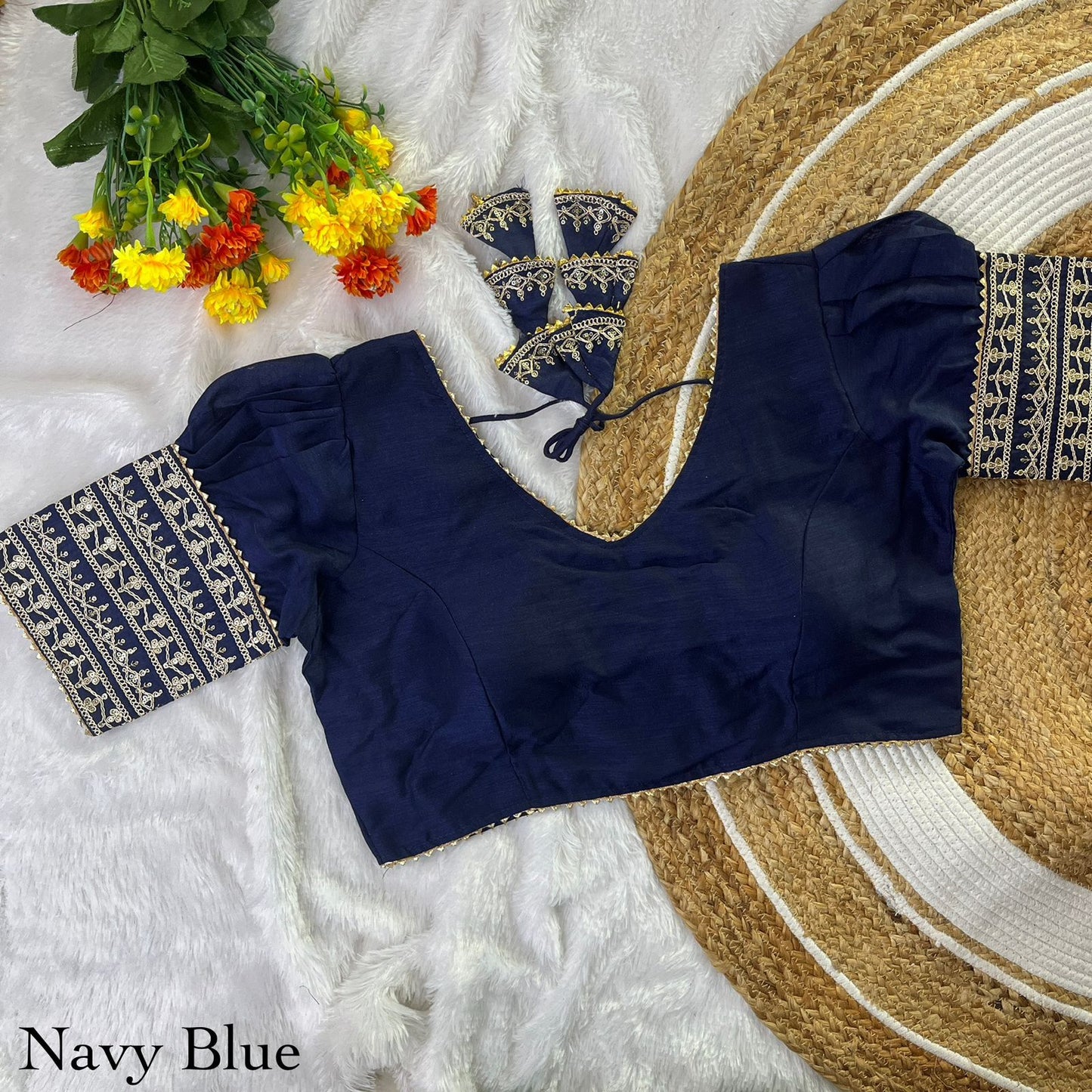 Vichitra silk balloon sleeve ready made blouse