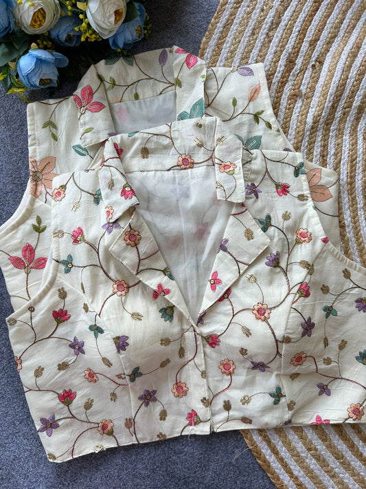 Beautiful cotton with embroidered sleeveless ready made blouse