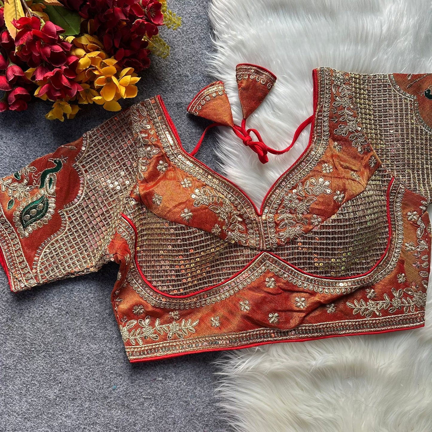 Heavy cosmoss silk embroidery work ready made blouse