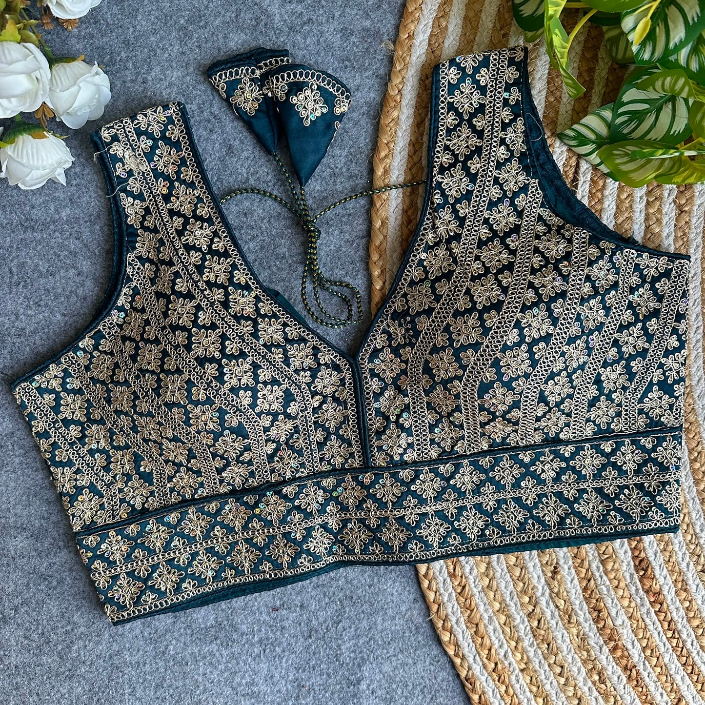 Heavy Embroidery + Sequins Work ready made blouse