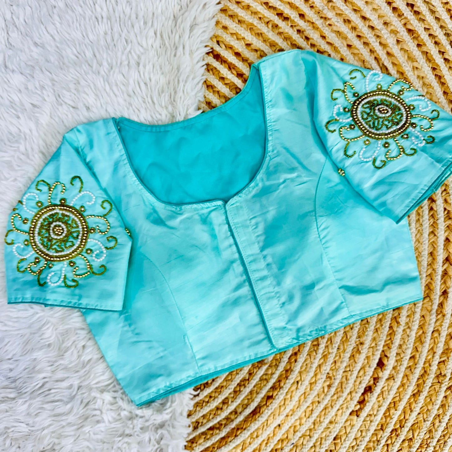 Golden handcrafted work all over ready made blouse