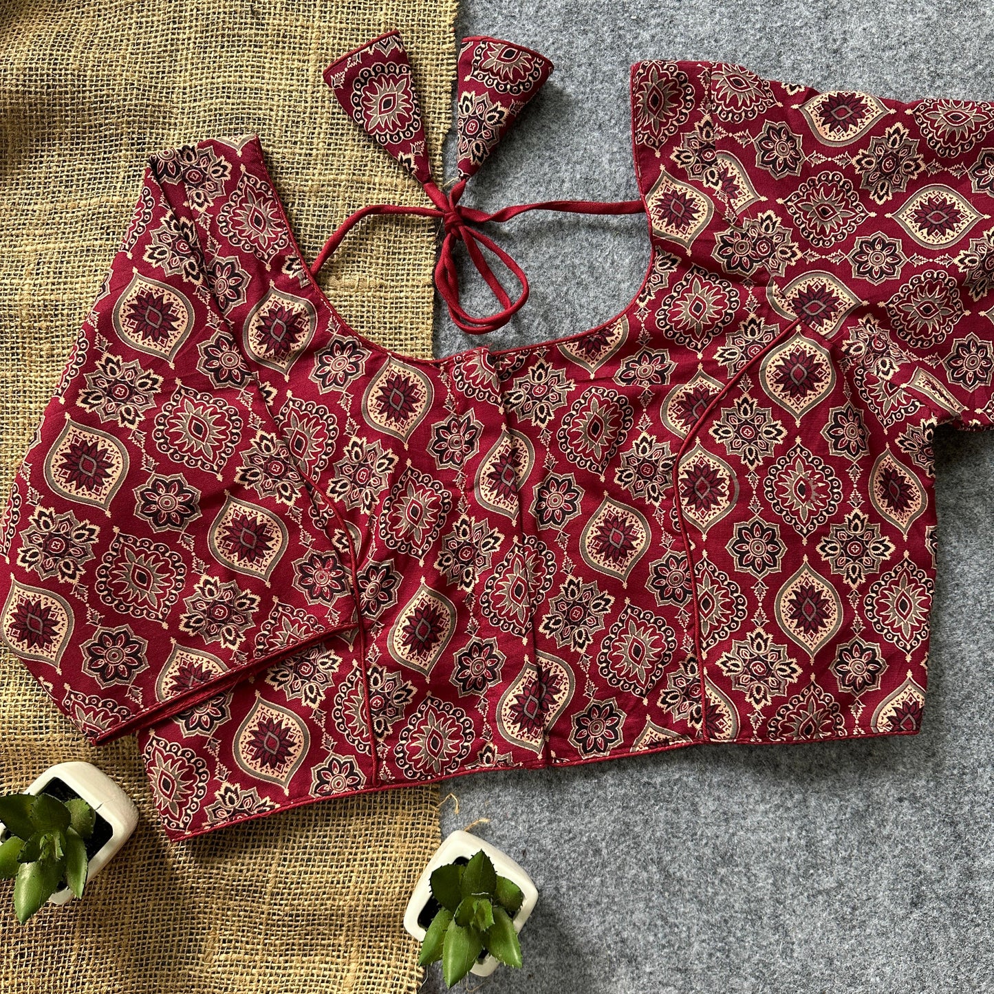 Presenting pure ajrakh handblock/ikkat/indigo cotton ready made blouse
