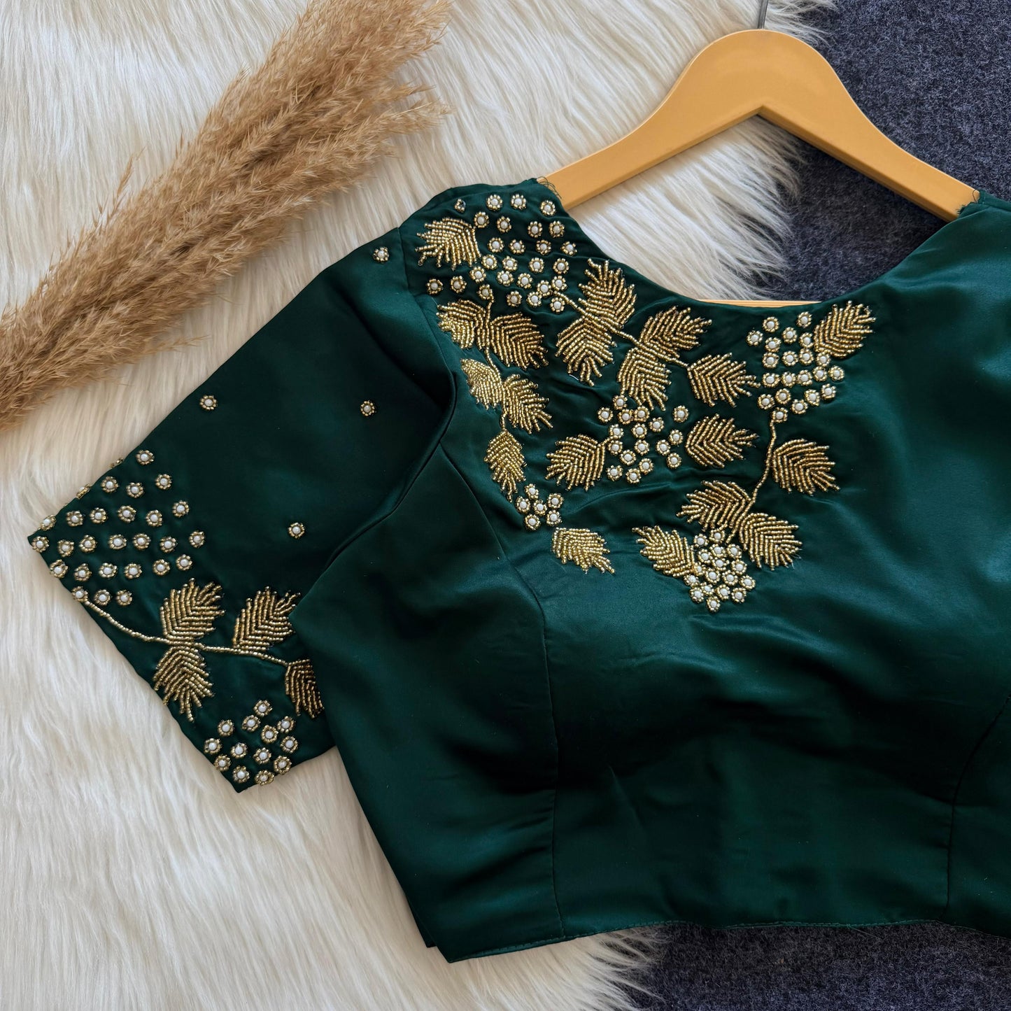 Beautiful handwork front part of blouse and sleeve ready made blouse