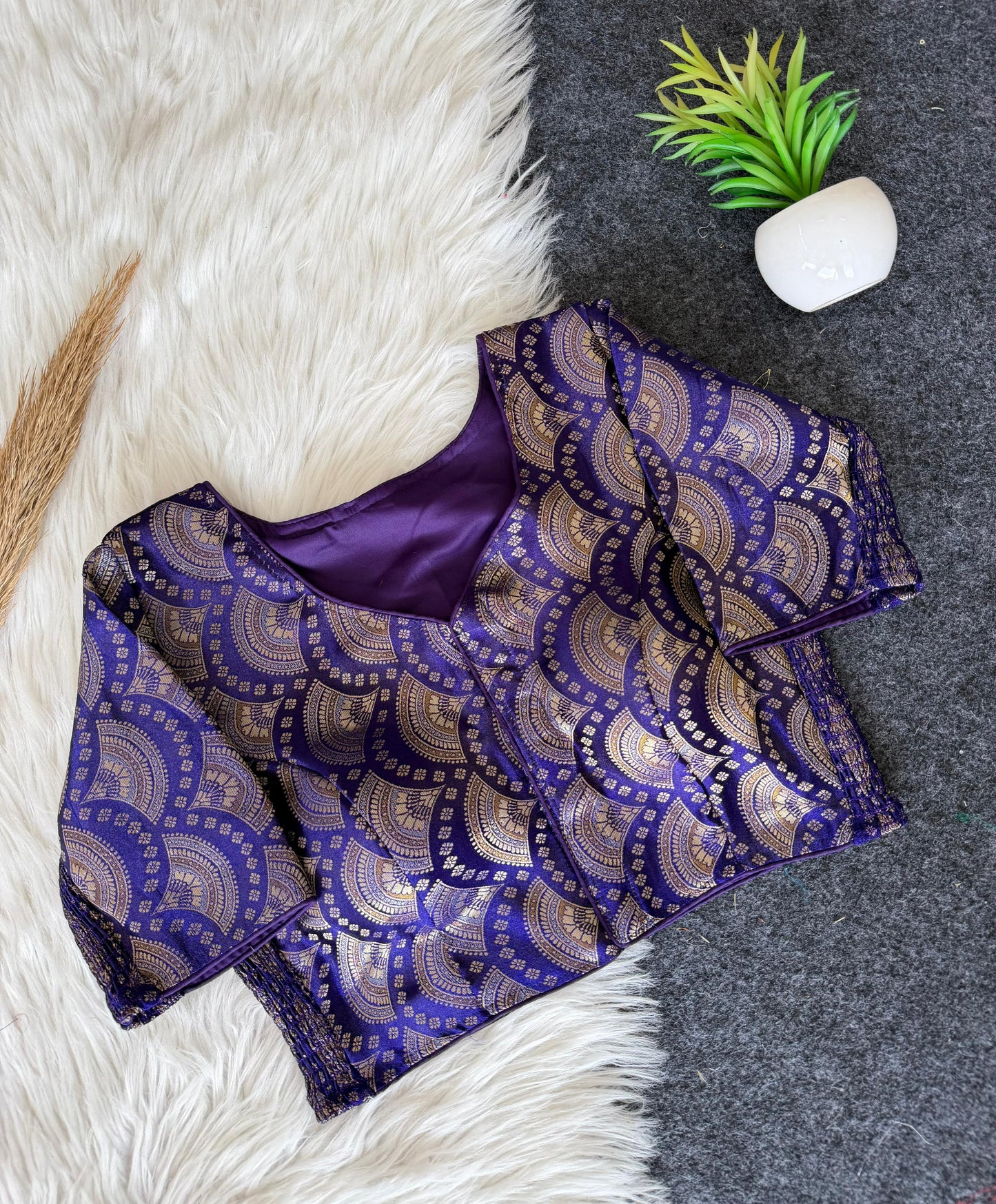 A beauty of weaving work all over with stretchable technology inside ready made blouse