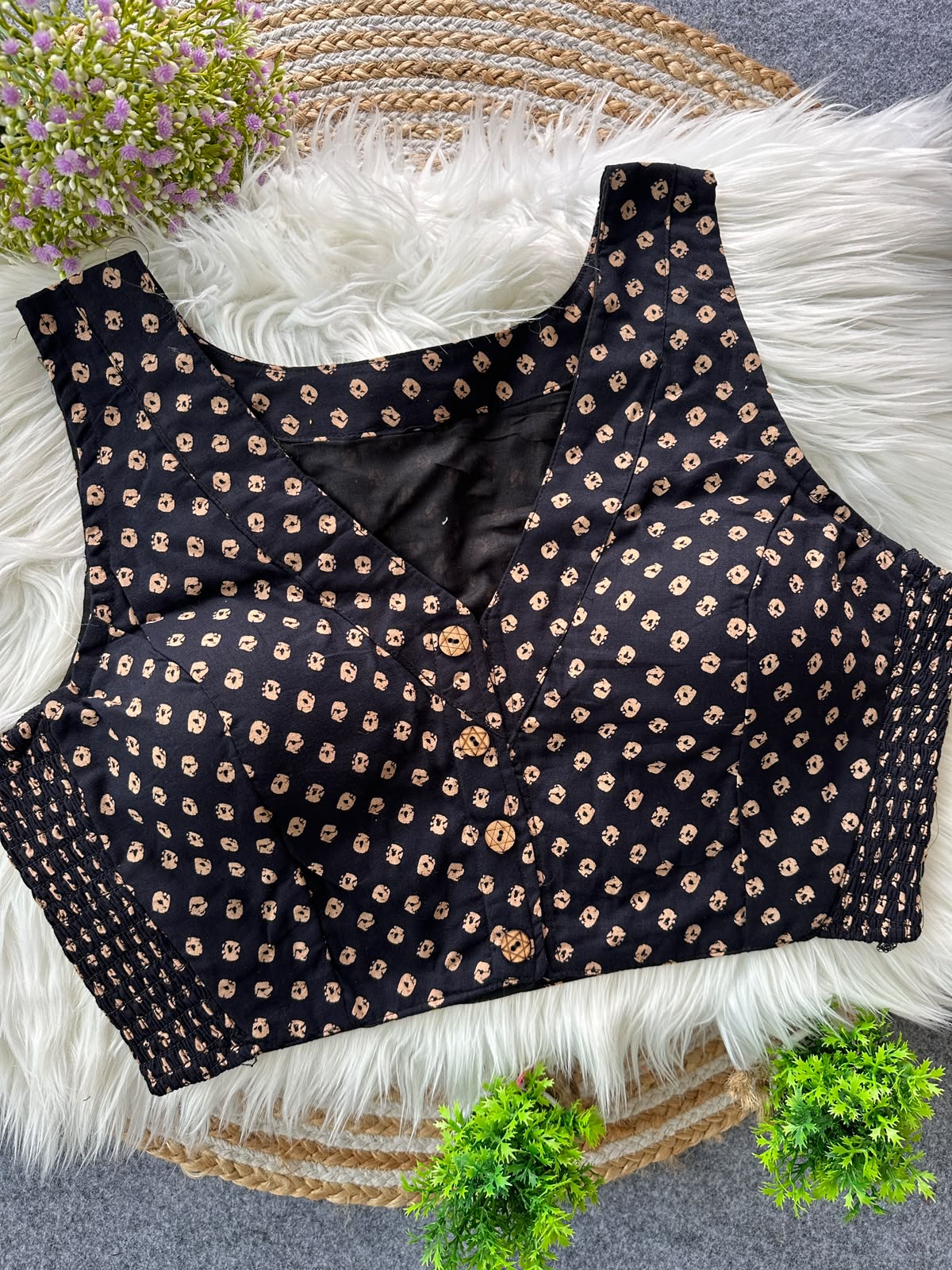 Presenting flexi fit Pure Ajrakh Bandhani Print Cotton ready made blouse