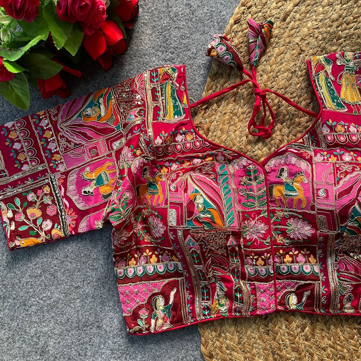 Heavy chinon position print ready made blouse