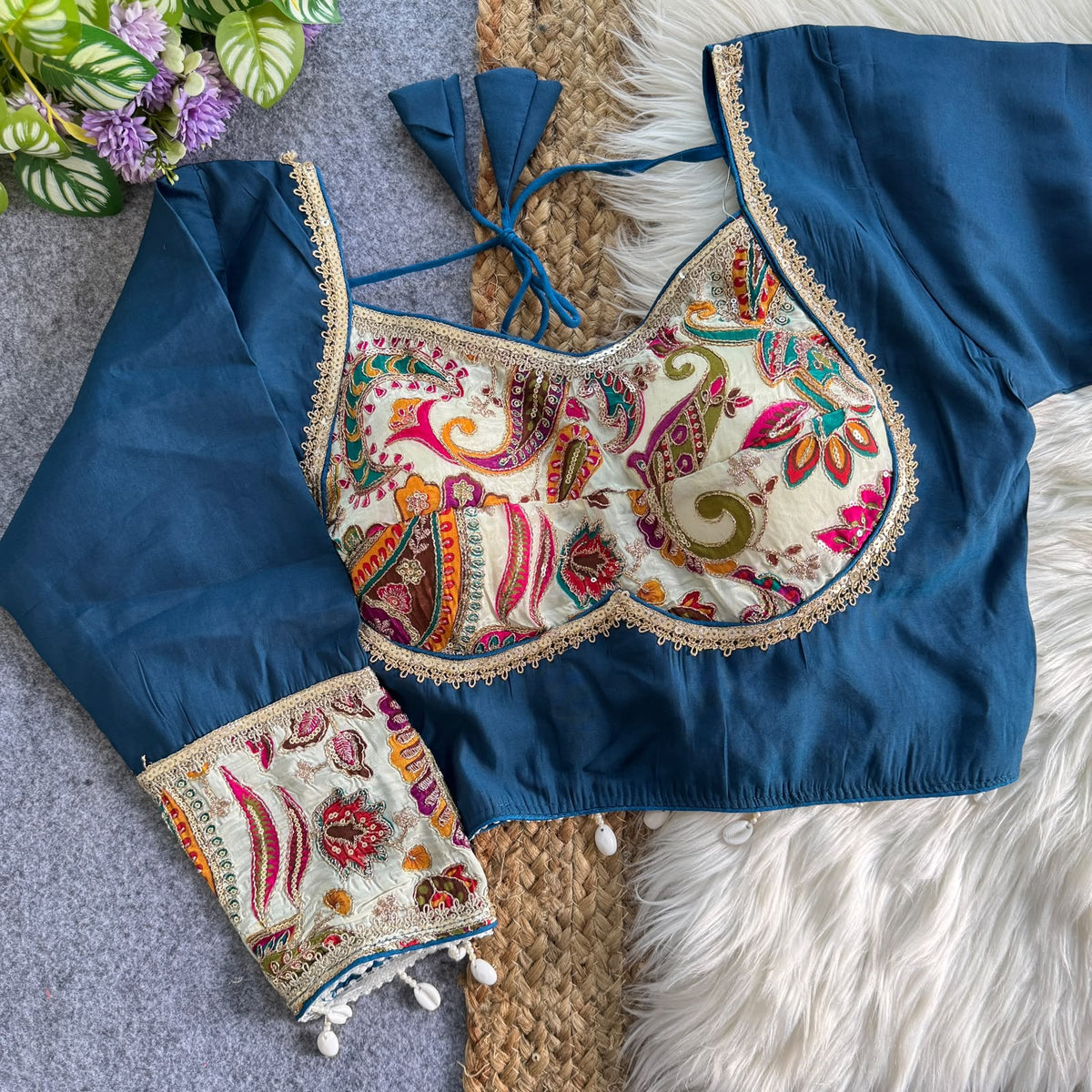 Heavy Chinon Position Print ready made blouse