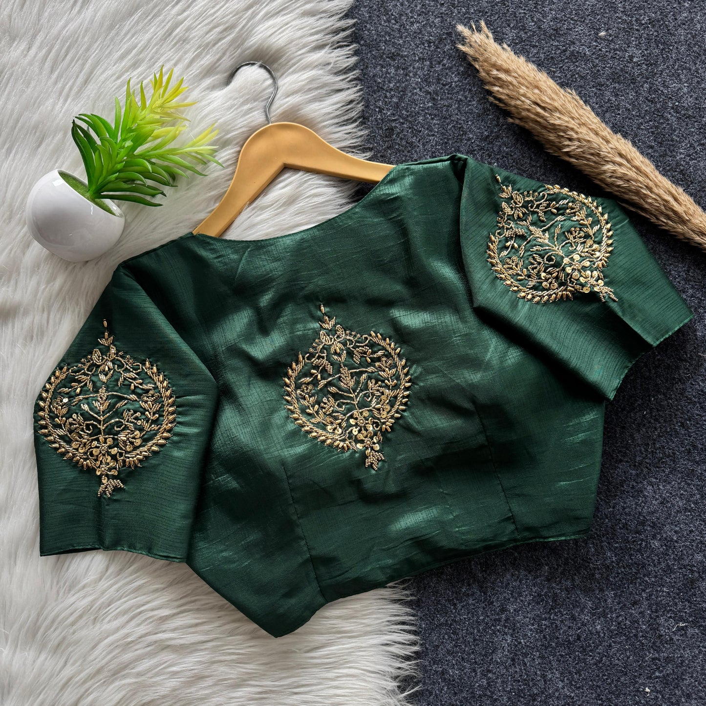 Beautiful handwork all over back and sleeves with designer handwork ready made blouse