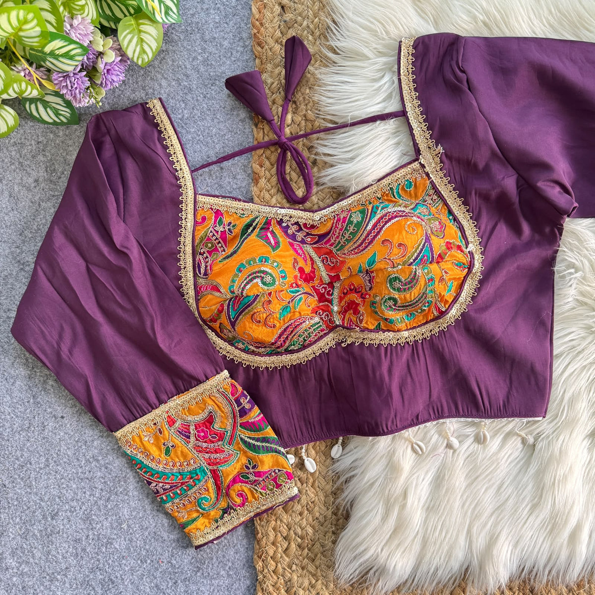 Heavy Chinon Position Print ready made blouse