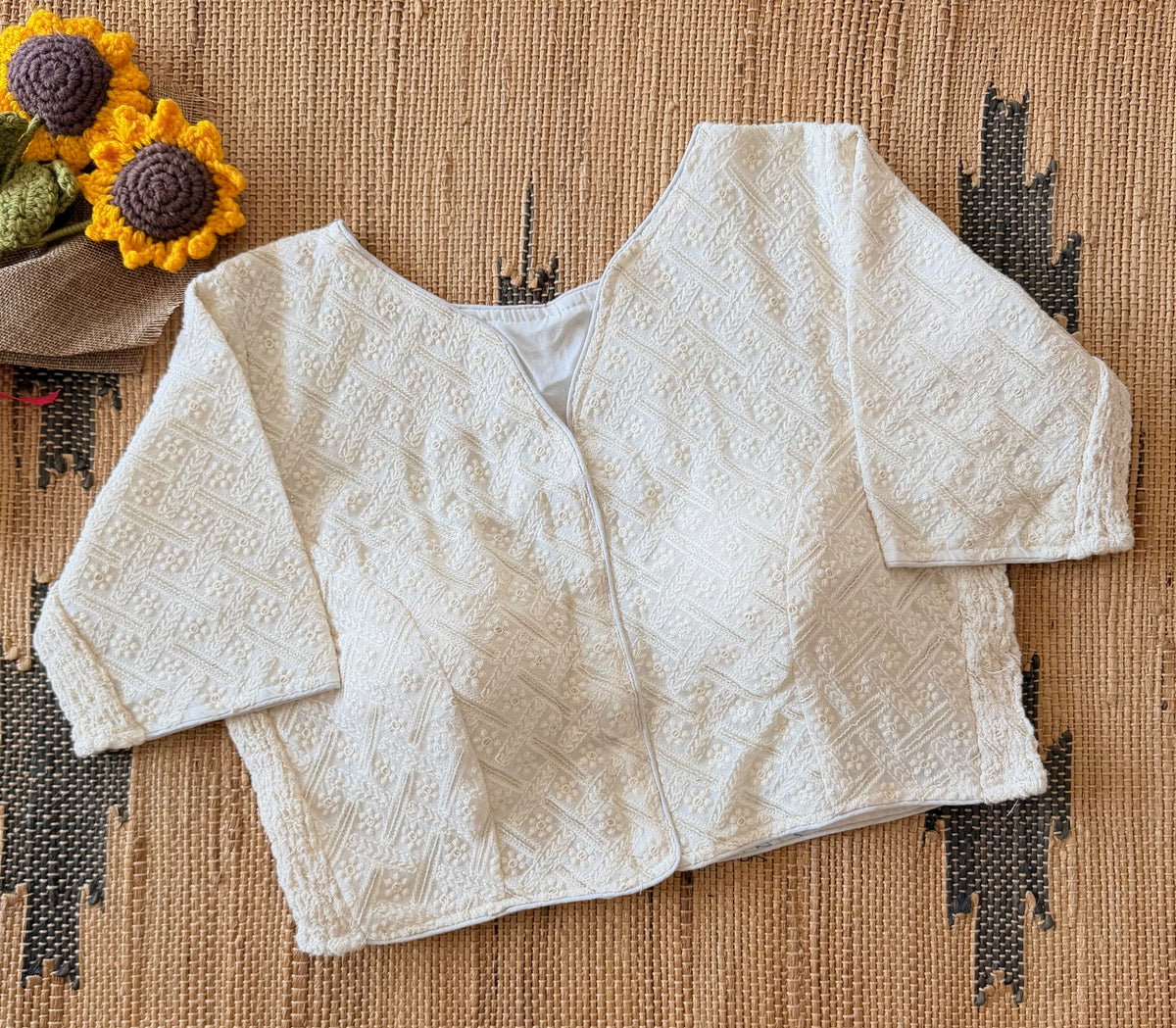 Beautiful Lucknowi Chikankari work  with side elastic ready made blouse