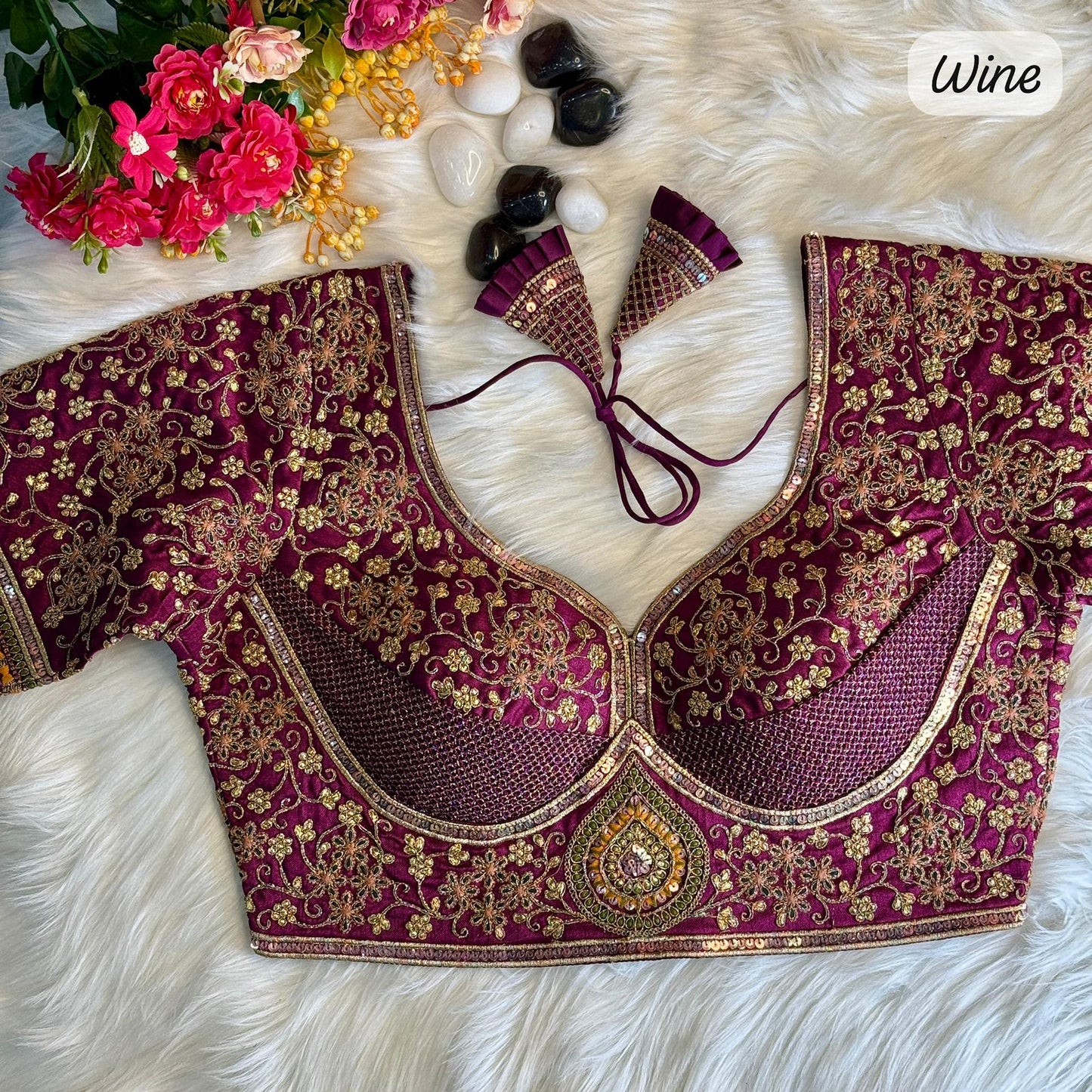 Heavy Codding Embroidery + Thread & Sequins Work Ready Made Blouse